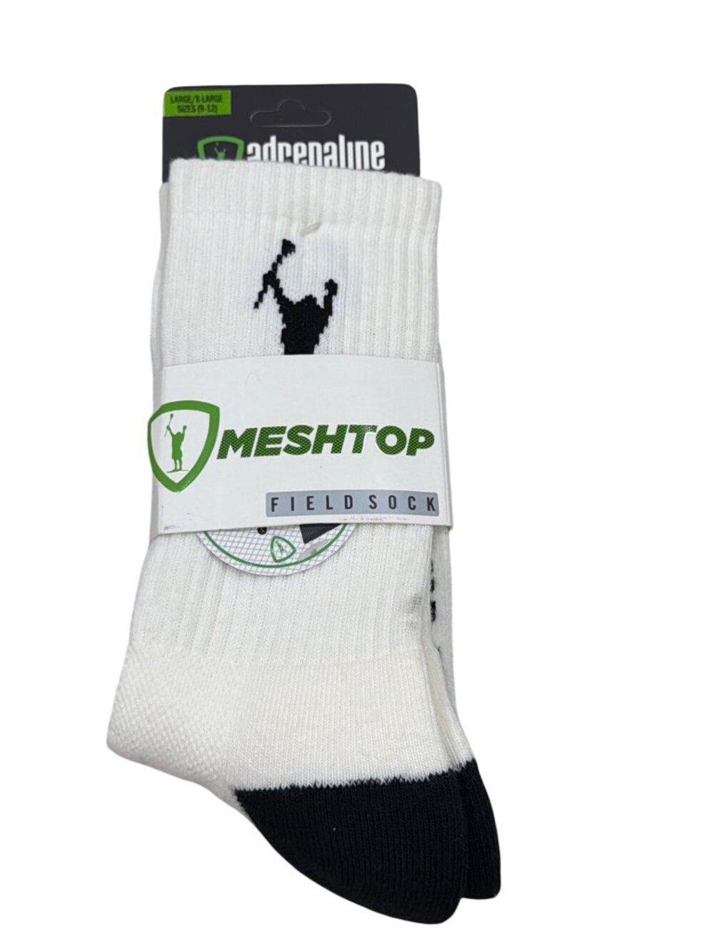Adrenaline Meshtop Field Socks Large X-Large White Black Athletic Crew Socks